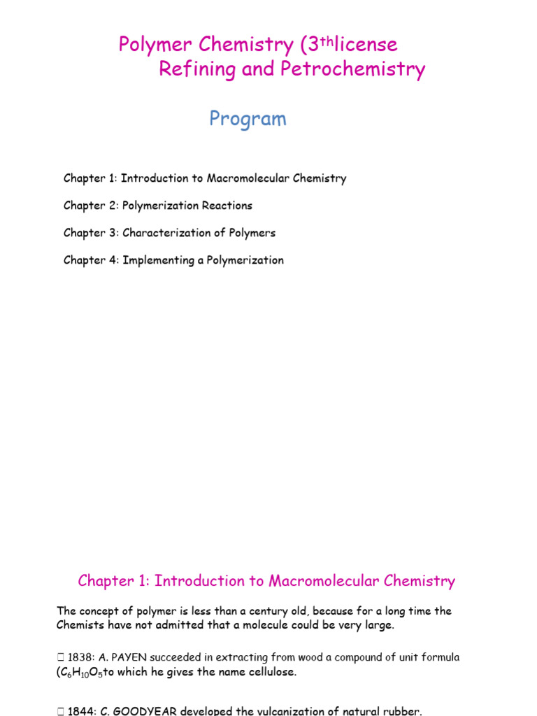 Introduction to Polymer Chemistry | PDF | Polymers | Polymerization