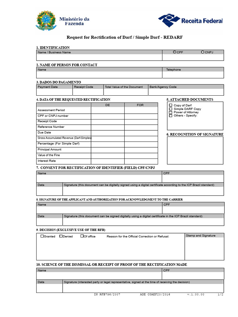 Rectification Request for Darf/Simple Darf | PDF | Taxes