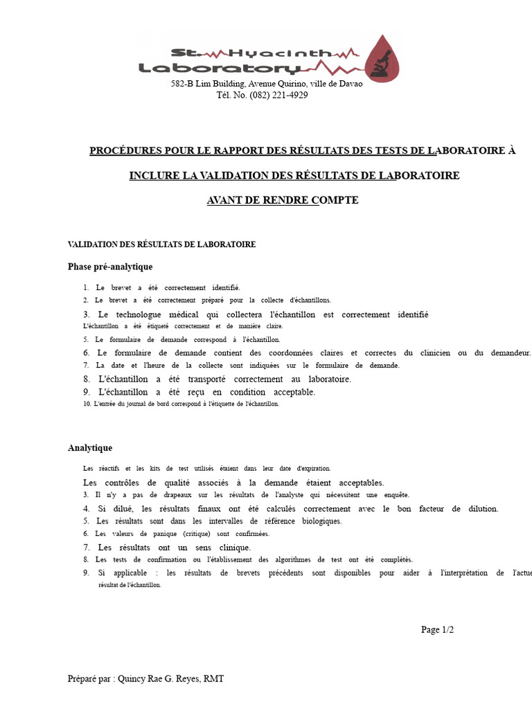 Validation des résultats de laboratoire | PDF