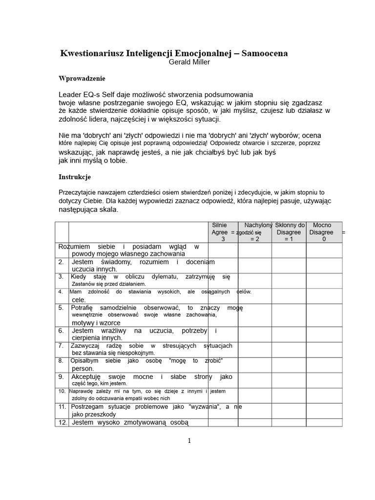 Kwestionariusz Inteligencji Emocjonalnej | PDF