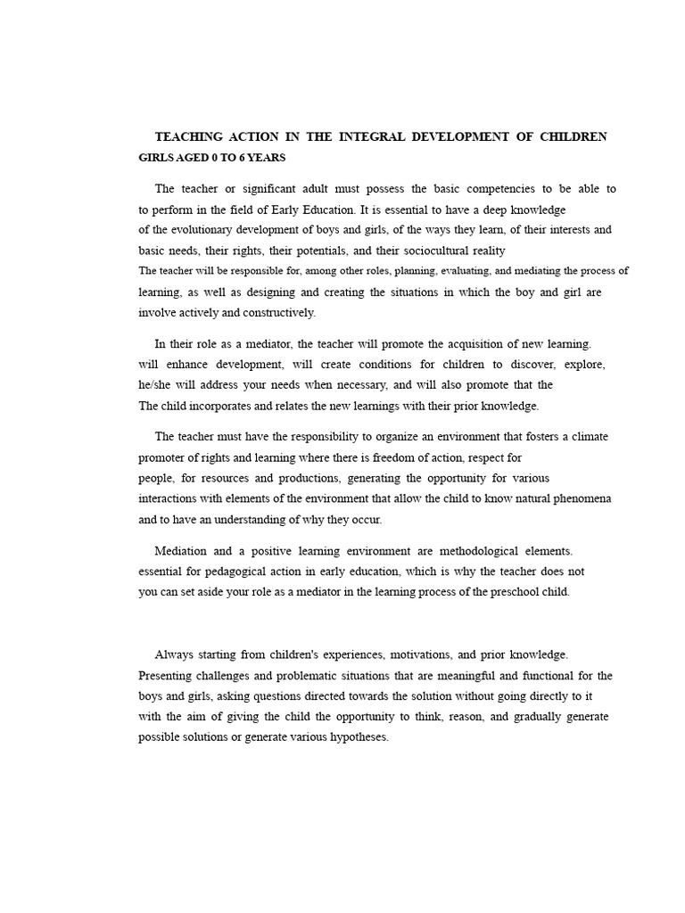 Integral Development in Early Childhood Education | PDF | Child ...