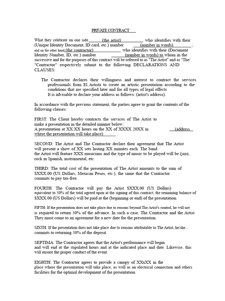 Artist Performance Contract Template | PDF