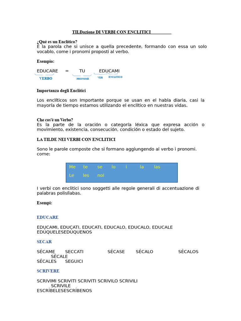Coniugazione Dei Verbi Con Enclitici | PDF