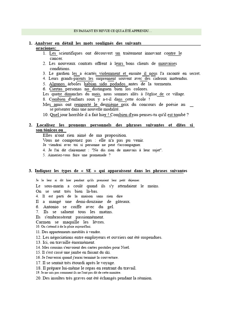 Analyse grammaticale et syntaxique des phrases | PDF | Phrase | Sujet ...