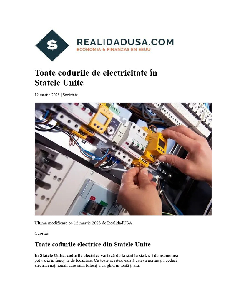 Toate Codurile de Electricitate Din Statele Unite | PDF