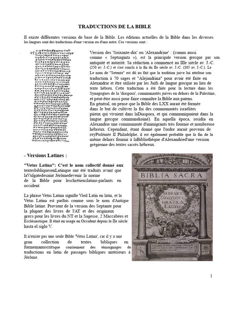 Versions et traductions de la Bible | PDF | Bible | Septante
