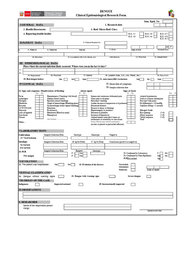Dengue Clinical Research Form | PDF | Bleeding | Diseases And Disorders