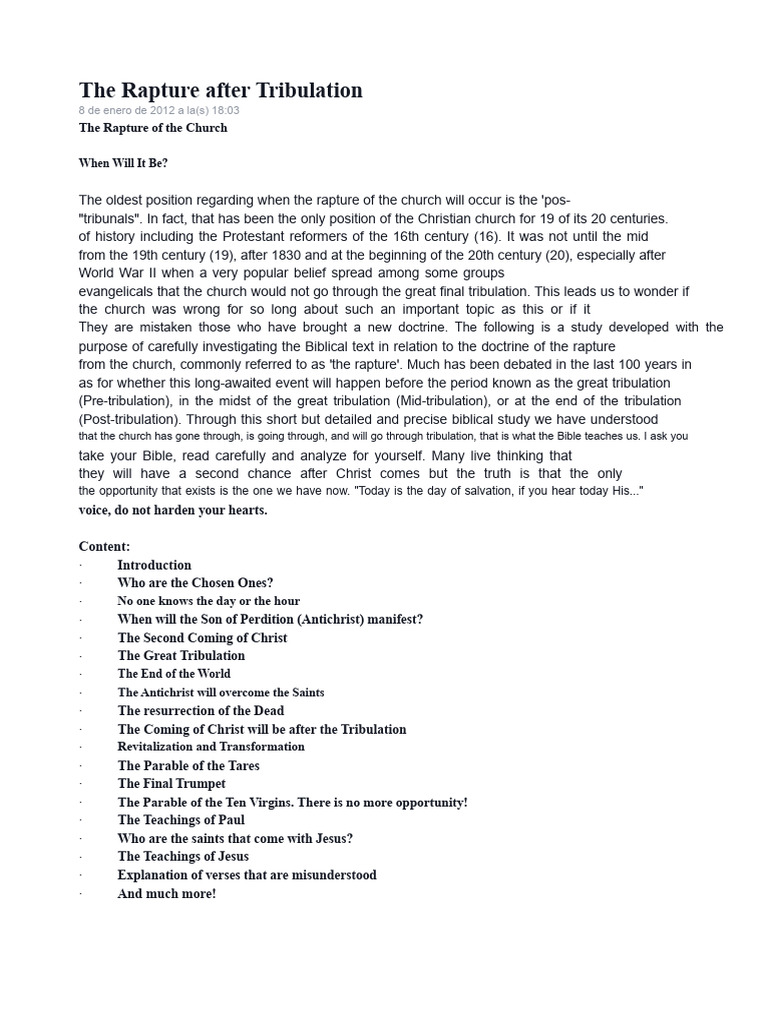 The Post-Tribulation Rapture | PDF | Christian Eschatology | Rapture