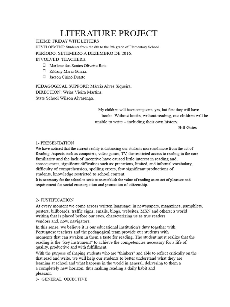 Reading Project 6th To 9th Grade - Wilson Alvrenga | PDF | Pedagogy ...