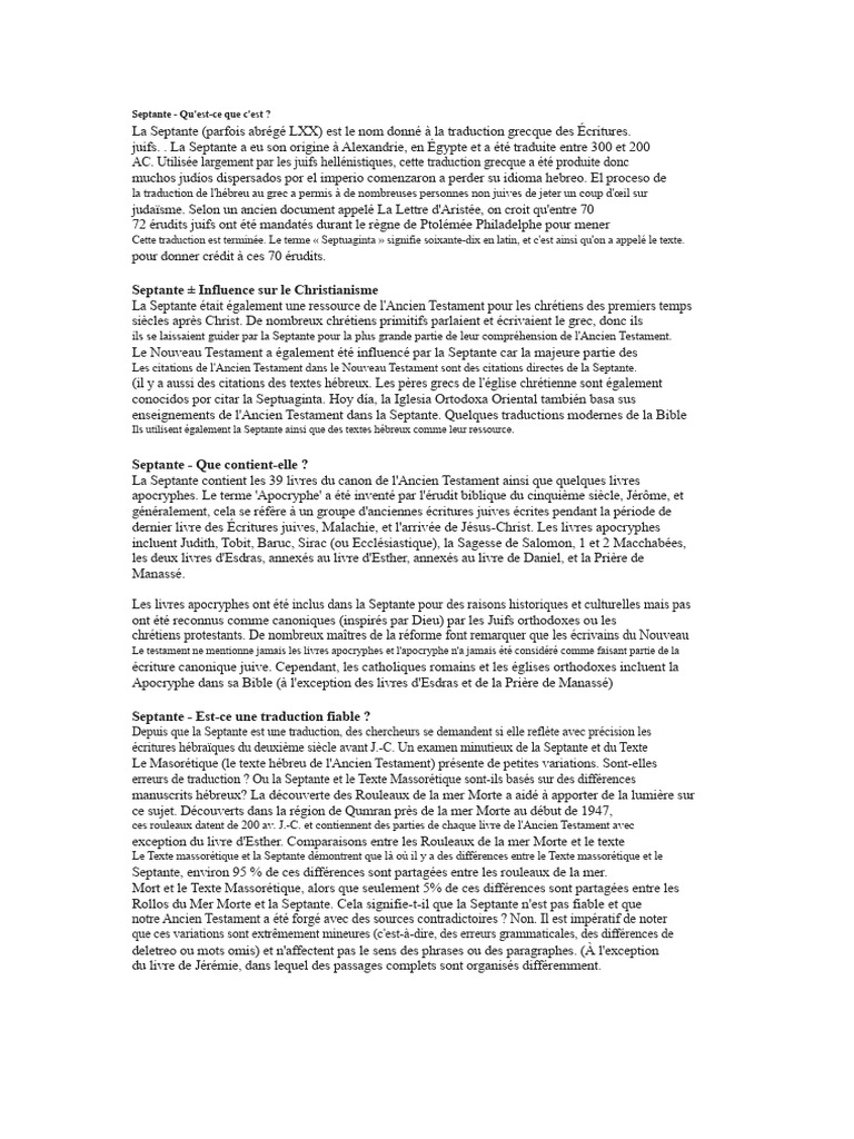 Comprendre la Septante et son impact | PDF | Septante | Canon biblique