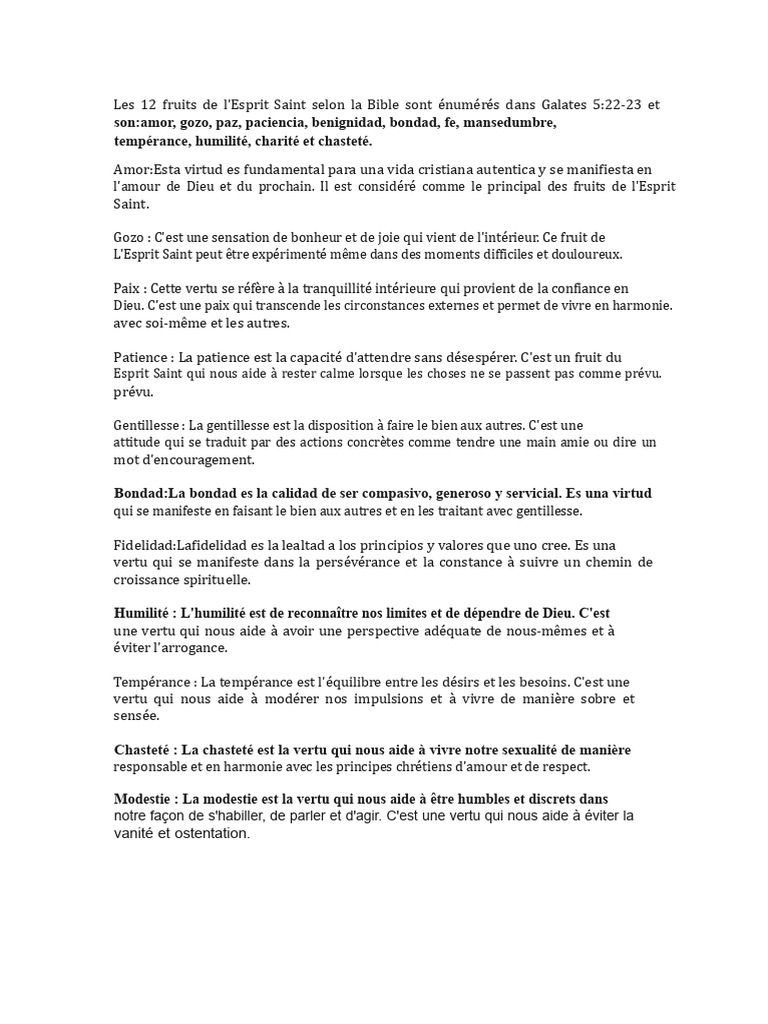 Les 12 Fruits de l'Esprit Saint | PDF