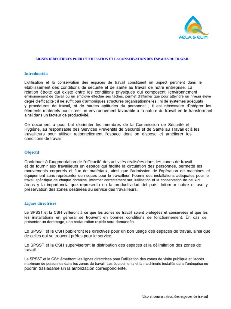 Utilisation et conservation des espaces de travail | PDF | Sécurité