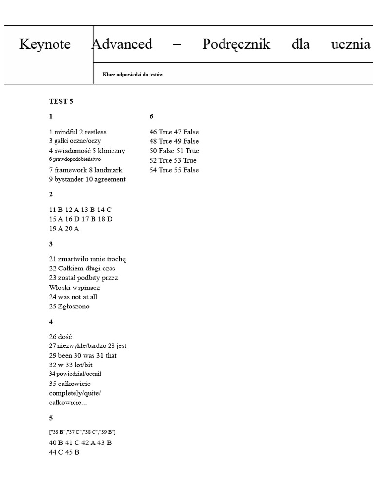 Test 5 Answer Key PDF | PDF