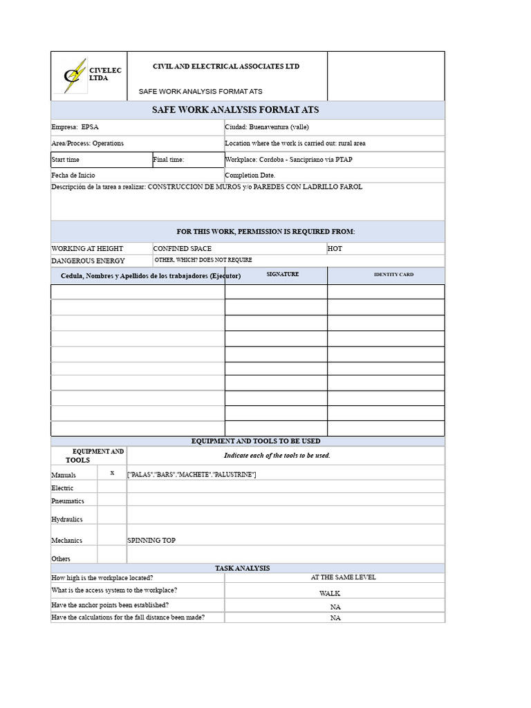 Safe Work Analysis for Construction Tasks | PDF | Personal Protective ...