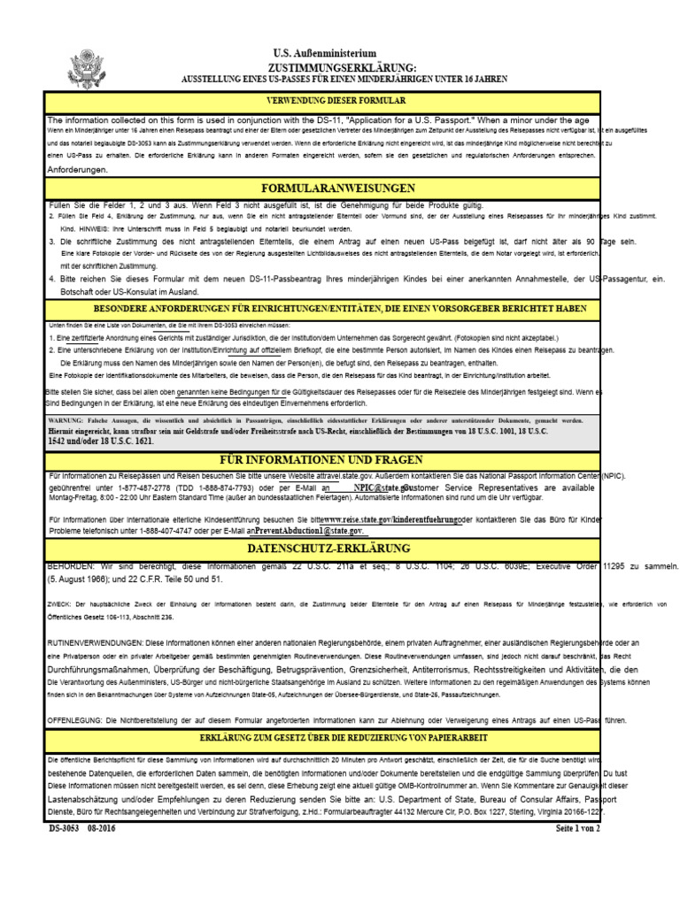 DS 3053 Zustimmung Für Minderjährige Zu Reisen | PDF