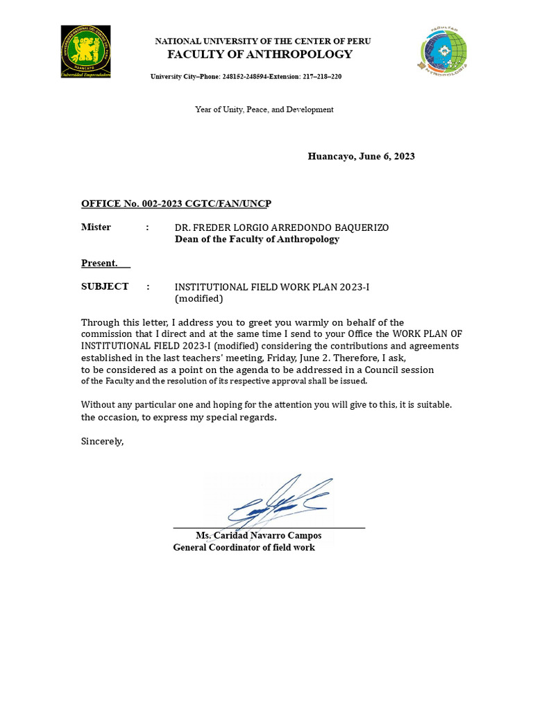 Field Work Plan 2023-I | PDF | Curriculum | Field Research