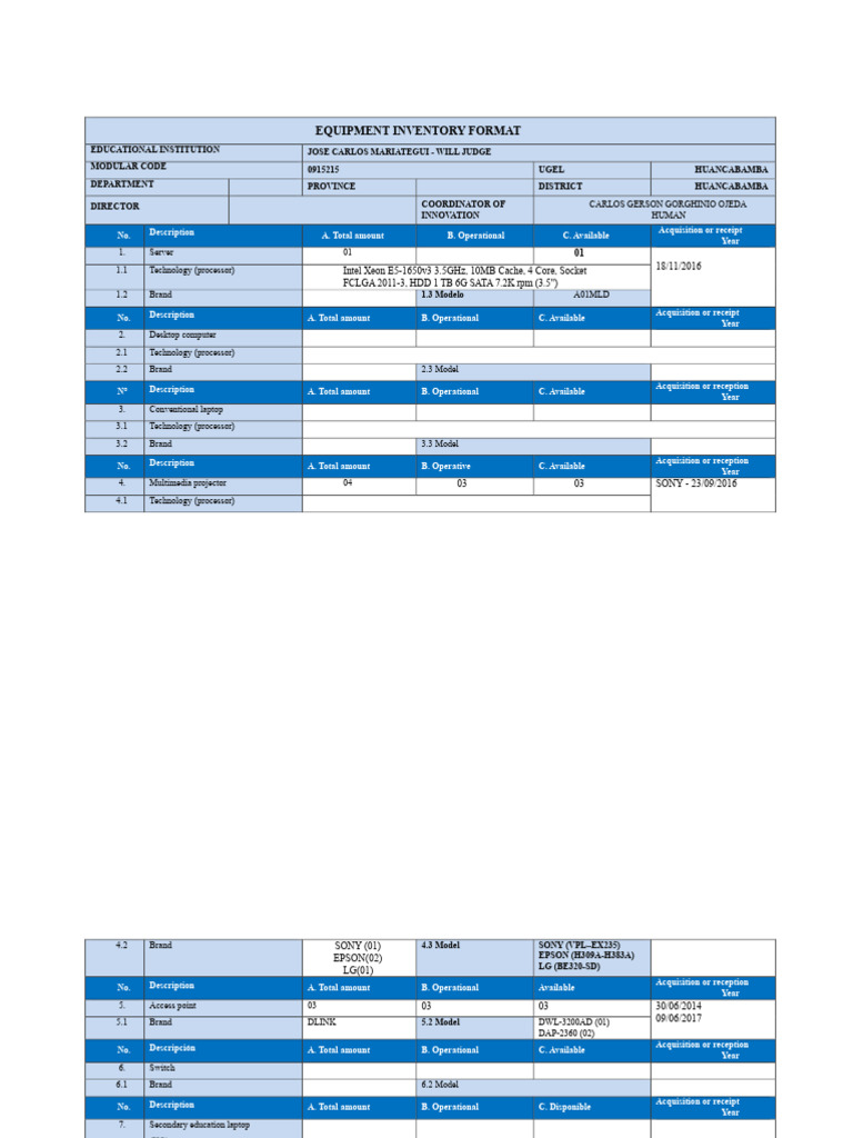 JEC-CIST-Equipment Inventory Format | PDF | Computer Hardware | Intel