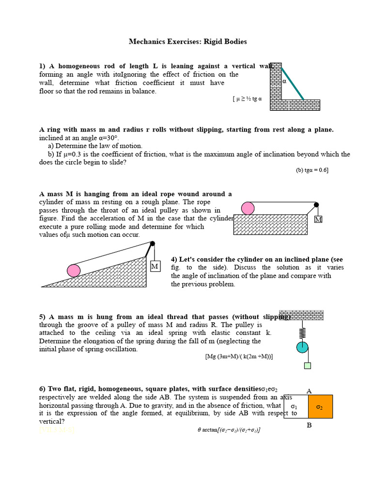 Rigid Body Mechanics Exercises | PDF | Friction | Force