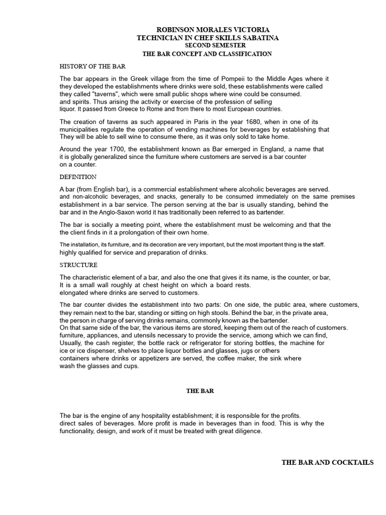 Bar Concepts and Classification Guide | PDF | Bartender | Bar ...
