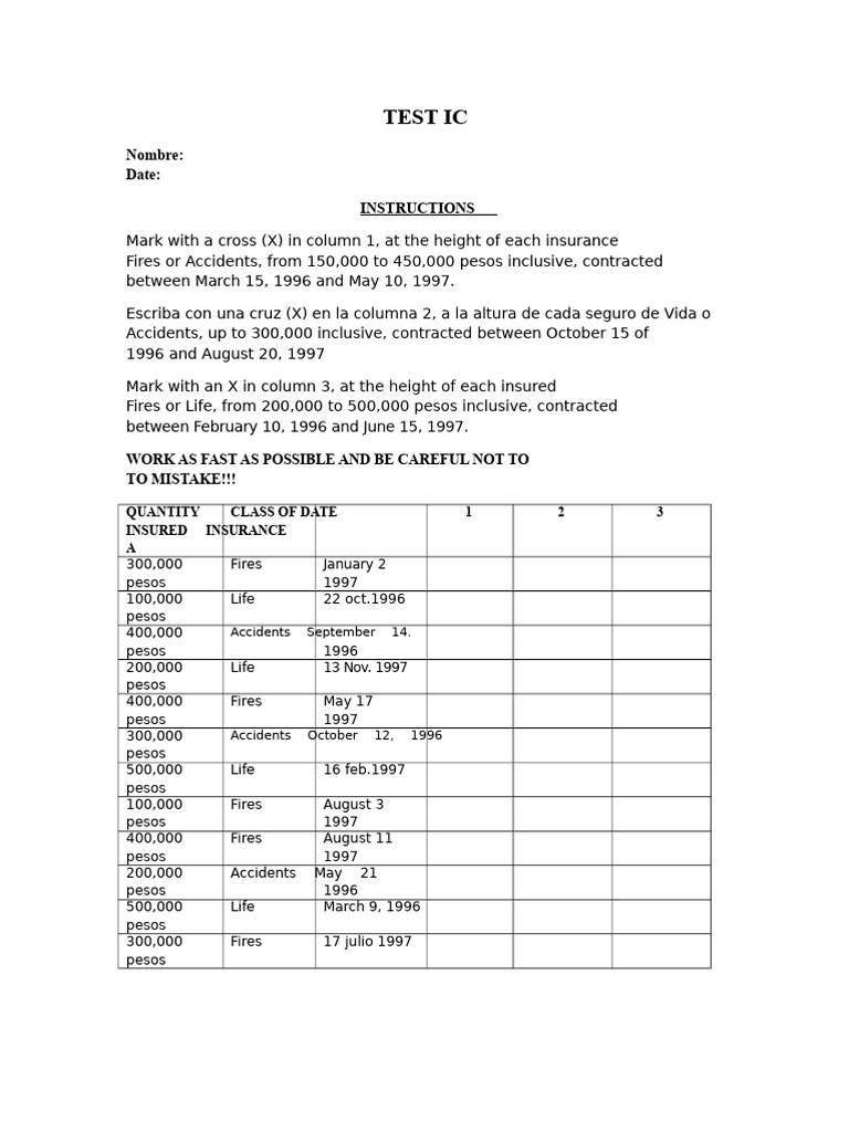 IC Insurance Test Protocol | PDF