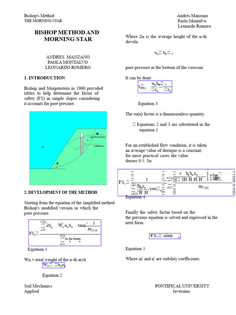 Bishop's Method for Slope Stability Analysis | PDF | Equations | Soil ...