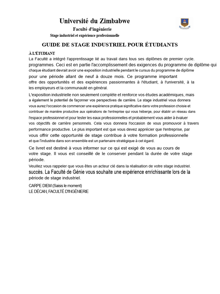 Guide de stage industriel pour étudiants | PDF | Sécurité | Business