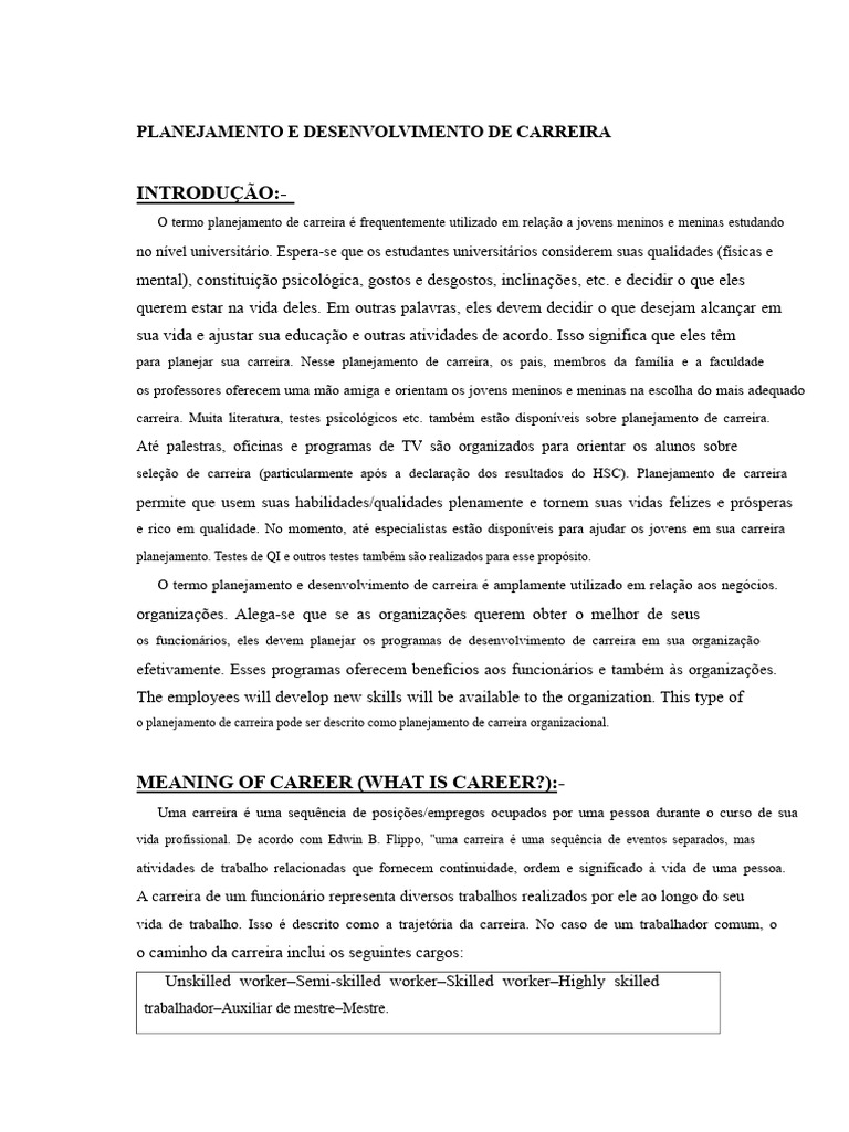 Planejamento e Desenvolvimento de Carreira | PDF | Gestão de recursos ...