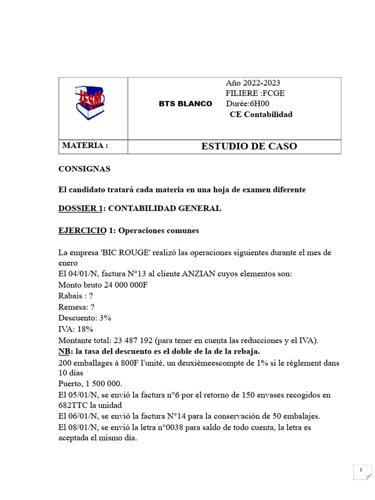 BTS Blanco Estudio de Caso Fcge 23 | PDF | Contabilidad | Compartir ...