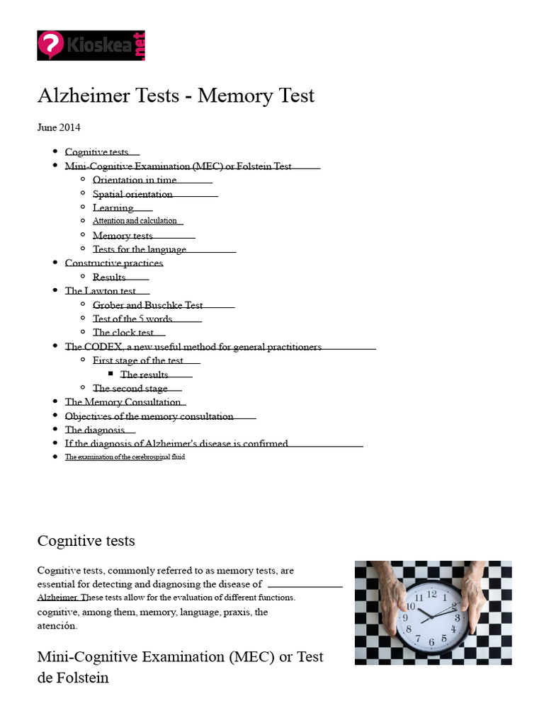 Alzheimer's Disease Memory Tests Guide | PDF | Alzheimer's Disease ...
