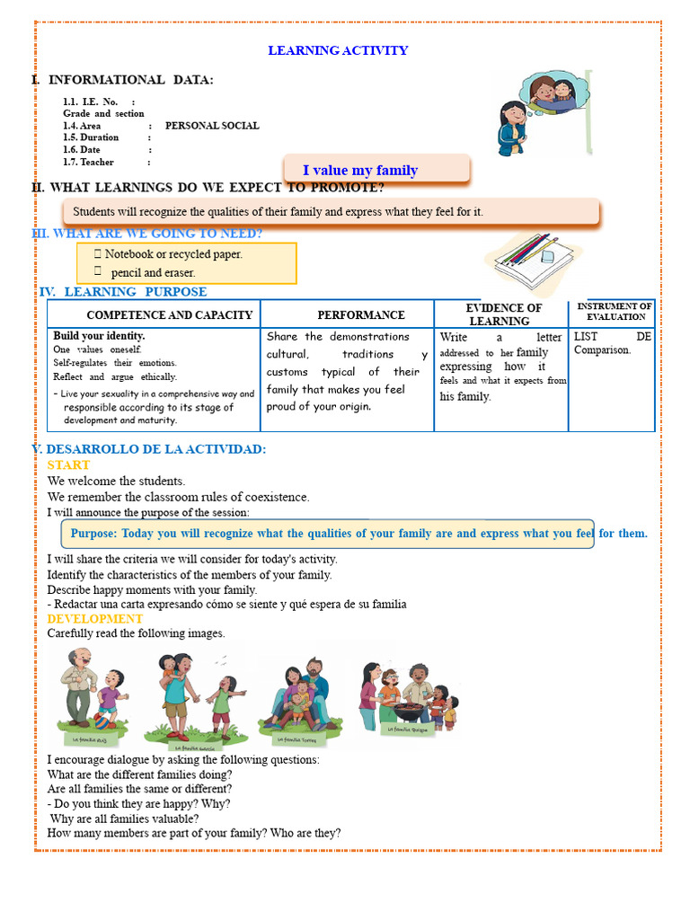 Family Values Learning Activity | PDF | Psychology | Cognition