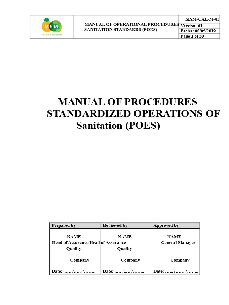 Standardized Sanitation Procedures Manual | PDF | Disinfectant | Sanitation