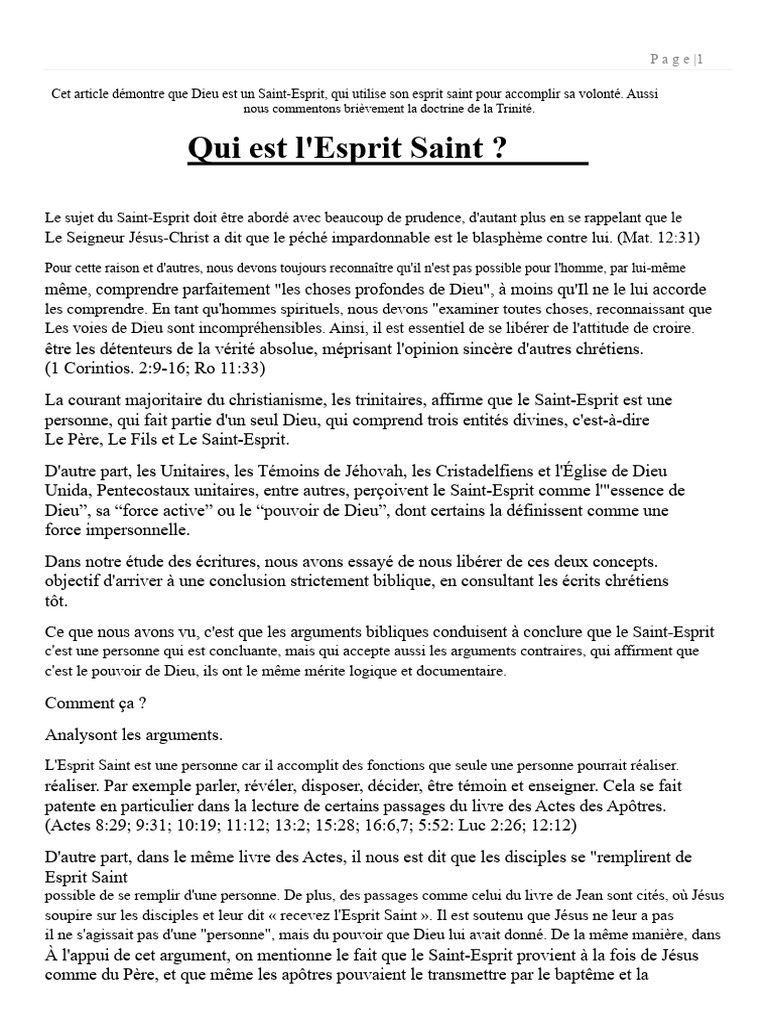 Comprendre le Saint-Esprit dans la Bible | PDF | Saint-Esprit | Trinité