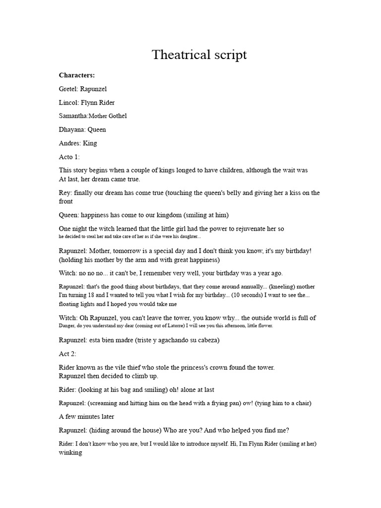 Rapunzel: A Theatrical Script | PDF