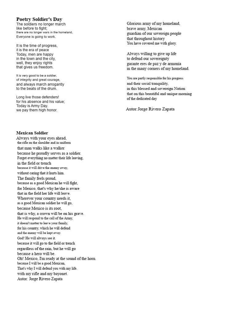 Mexican Soldier's Day Tribute Poem | PDF