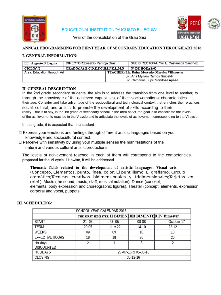 Art Education Program for 1st Year Secondary | PDF | Theatre ...