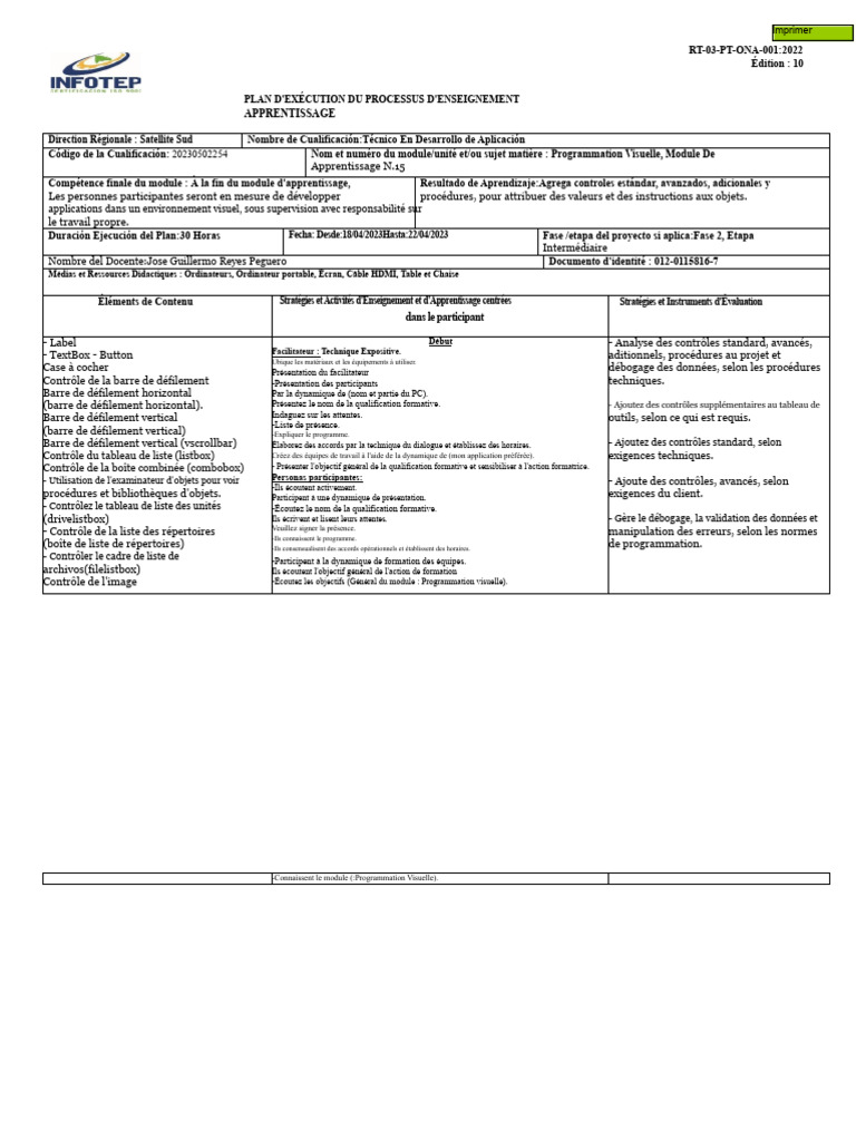 Plan d'Exécution : Programmation Visuelle | PDF | Programmation ...