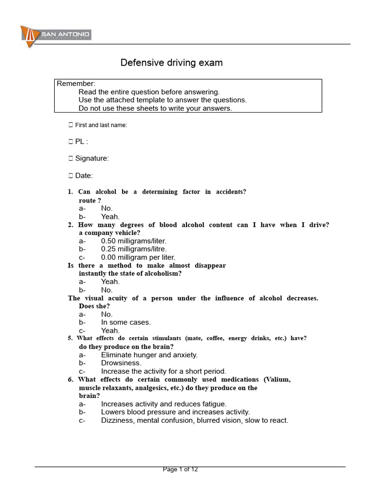 Answers To The Defensive Driving Exam | PDF | Traffic | Intersection (Road)