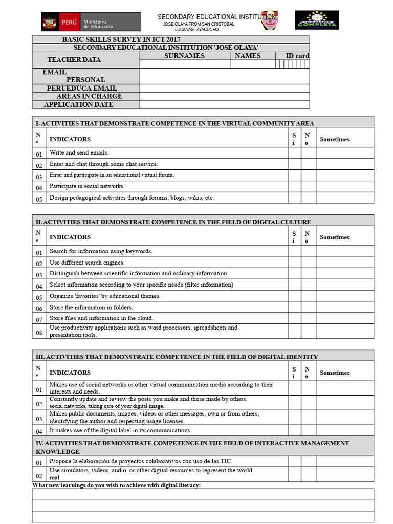 ICT Skills Survey 2017 - José Olaya School | PDF | Educational ...