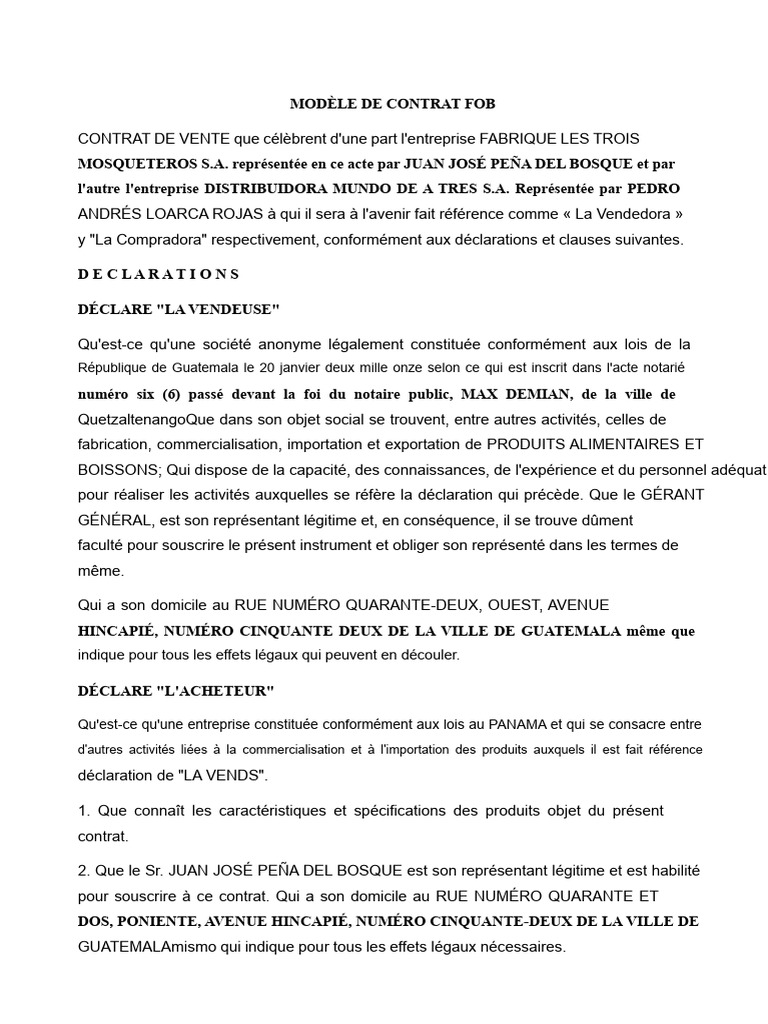 Modèle de contrat de vente FOB Salsas Magic | PDF | Arbitrage | Lettre ...