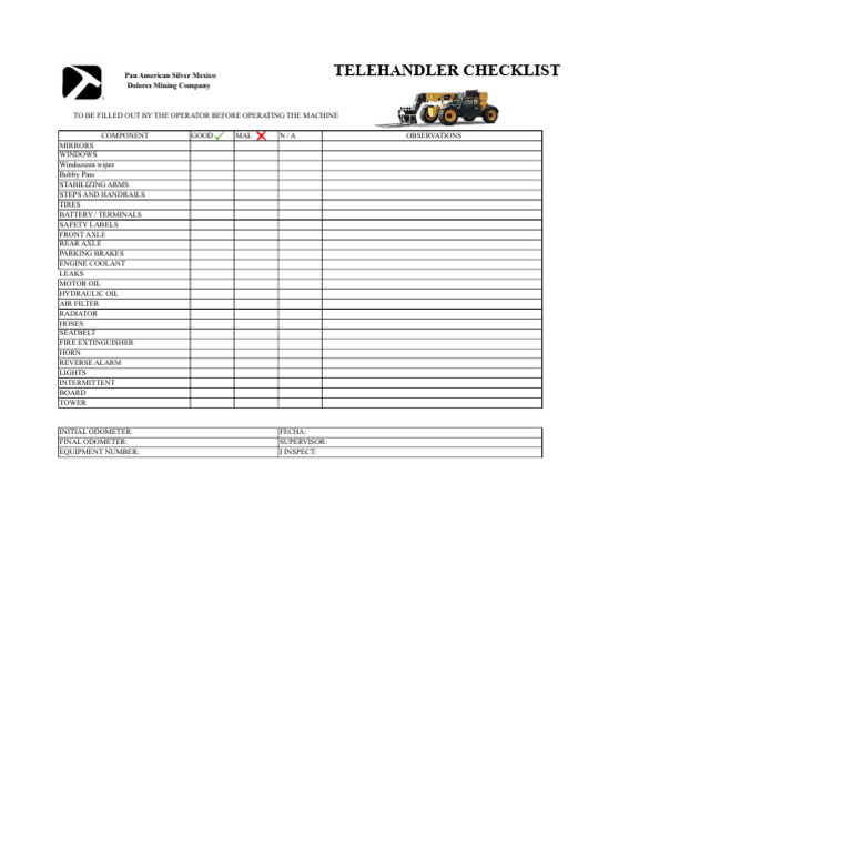 Telehandler Checklist | PDF