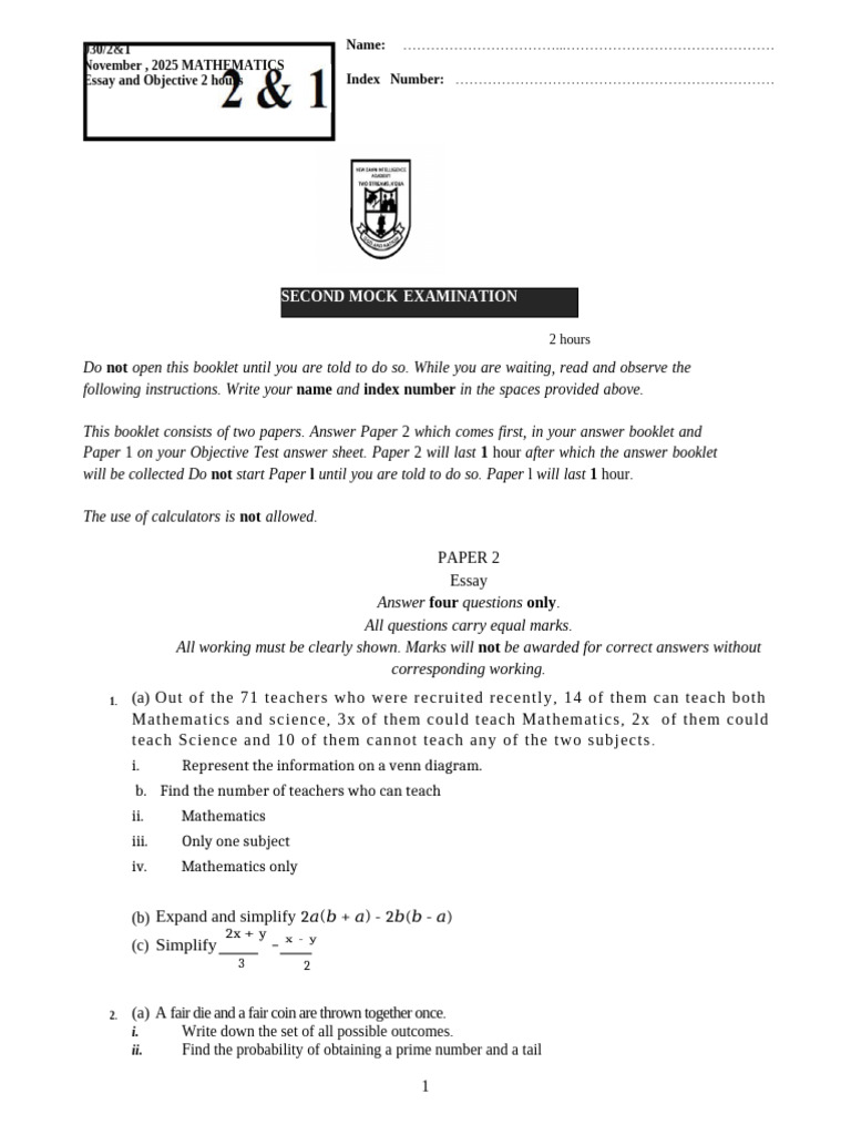 Mathematics Mock Exam Paper 2 | PDF | Cartesian Coordinate System ...