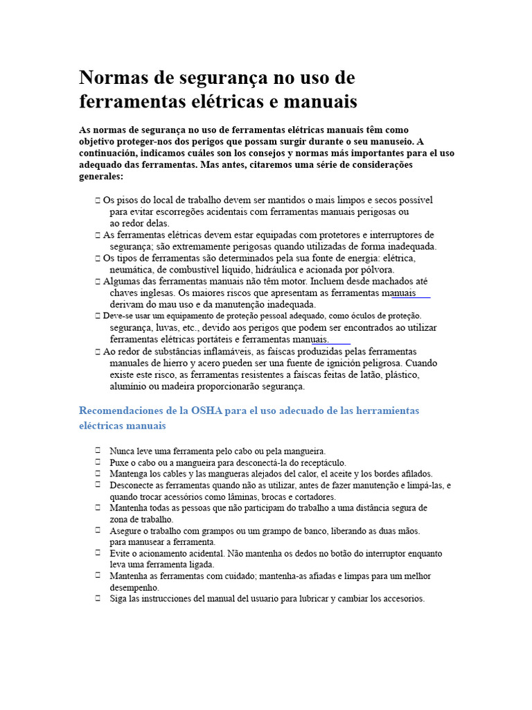 Segurança no Uso de Ferramentas Manuais e Elétricas | PDF | Martelo ...