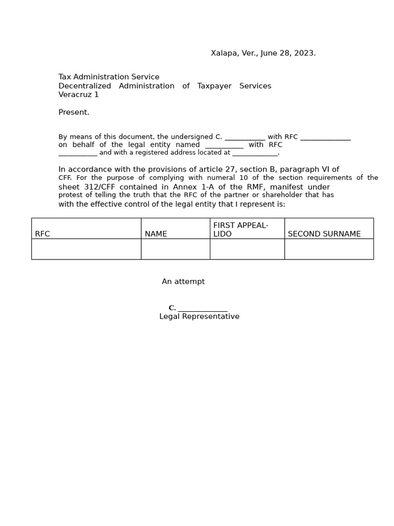 RFC Written For A Partner or Shareholder With Effective Control Article ...