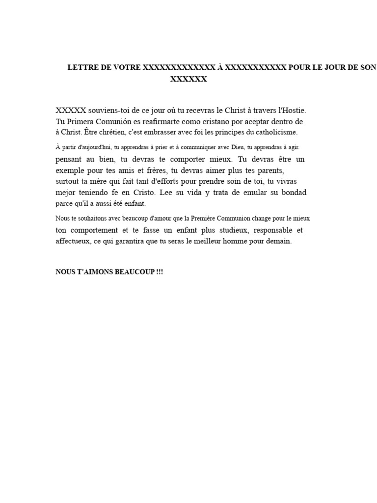 Lettre de Première Communion À Mon Petit-Fils | PDF