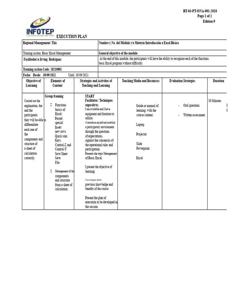 Basic Excel Management Training Plan | PDF | Microsoft Excel | Learning