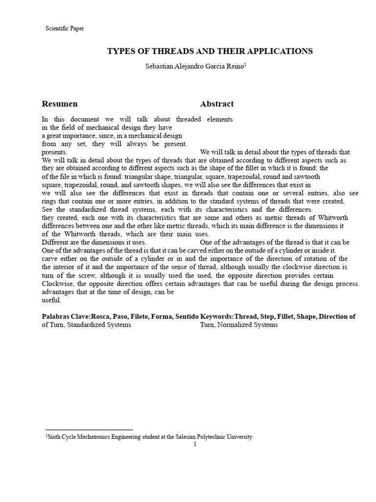 Types of Threads in Mechanical Design | PDF | Screw | Metalworking