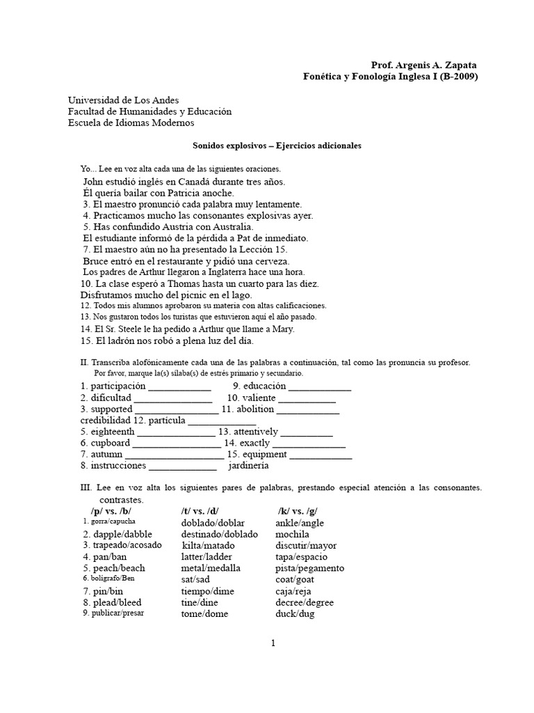 Ejercicios de Fonética Inglesa I | PDF | Comunicación humana | Voz humana