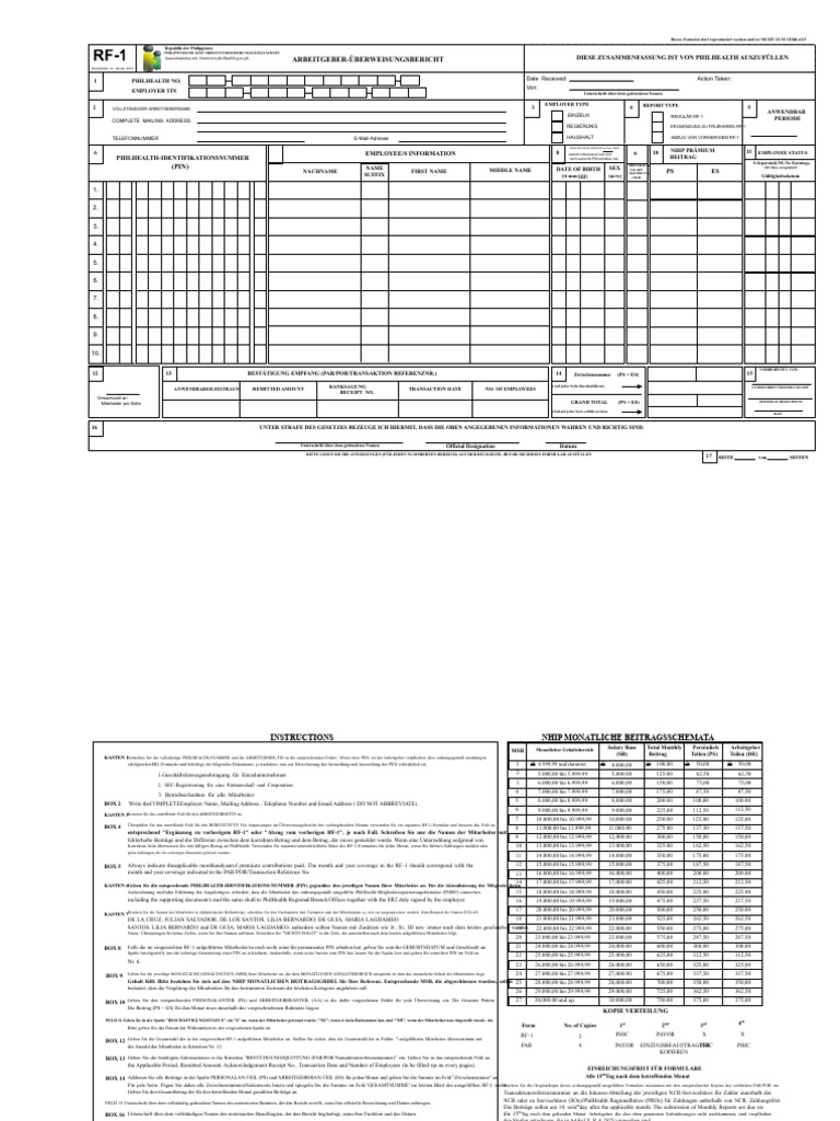 Philhealth RF1-Arbeitgeberüberweisung | PDF