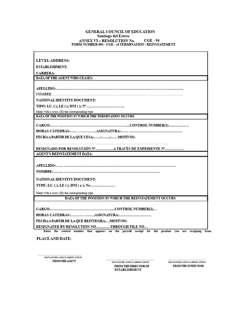 Termination and Reinstatement Form | PDF