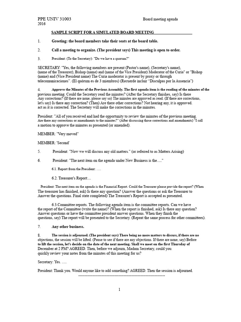 Example of A Board Meeting Agenda | PDF | Government